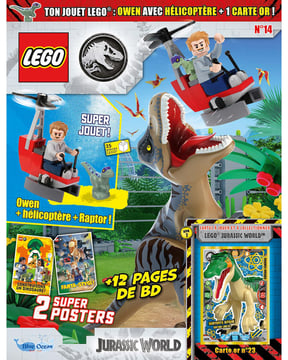 LEGO® Jurassic World™ | N°14 | Owen dans son hélicoptère + 1 Raptor + 1 carte or 