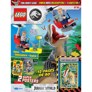 LEGO® Jurassic World™ | N°14 | Owen dans son hélicoptère + 1 Raptor + 1 carte or 