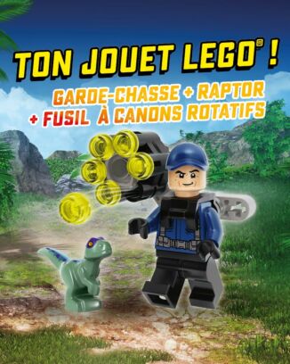 LEGO® Jurassic World™ Hors-série | N°17H | Garde-chasse + raptor + fusil à canons rotatifs